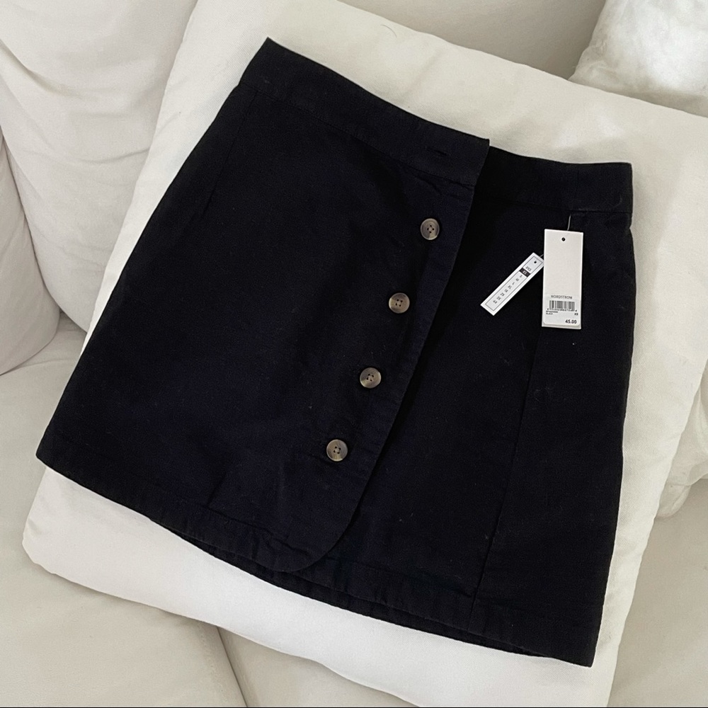 Black soft lineny high waist skirt